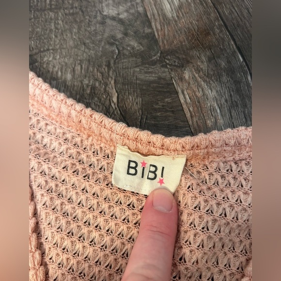 BiBi Waffle Knit Short Sleeve Blush Top L/XL - Picture 5 of 5
